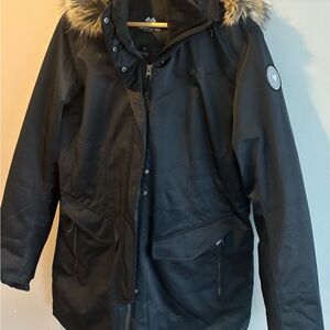 Obermeyer Dark Puffer Coat with Fur Trim